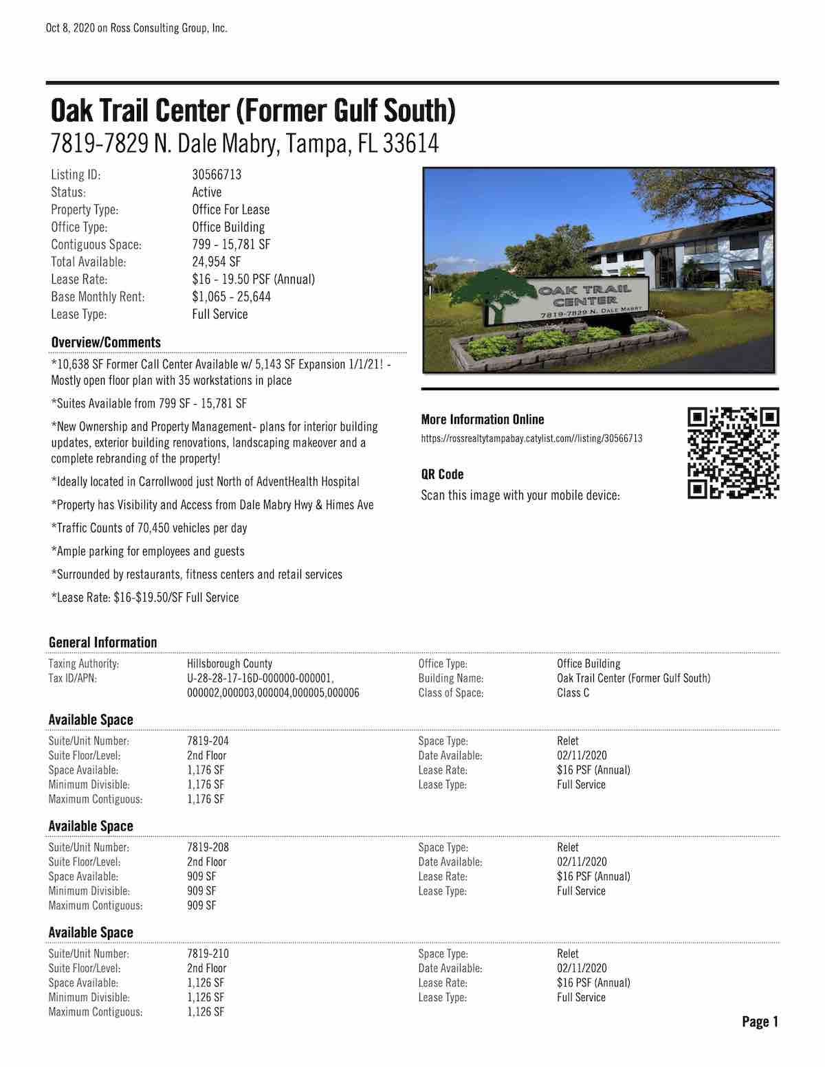 Tampa Commercial Real Estate - FOR LEASE - Oak Trail Center (Former Gulf South) - Oak Trail Center (Former Gulf South) - 7819-7829 N. Dale Mabry, Tampa, FL 33614 P1