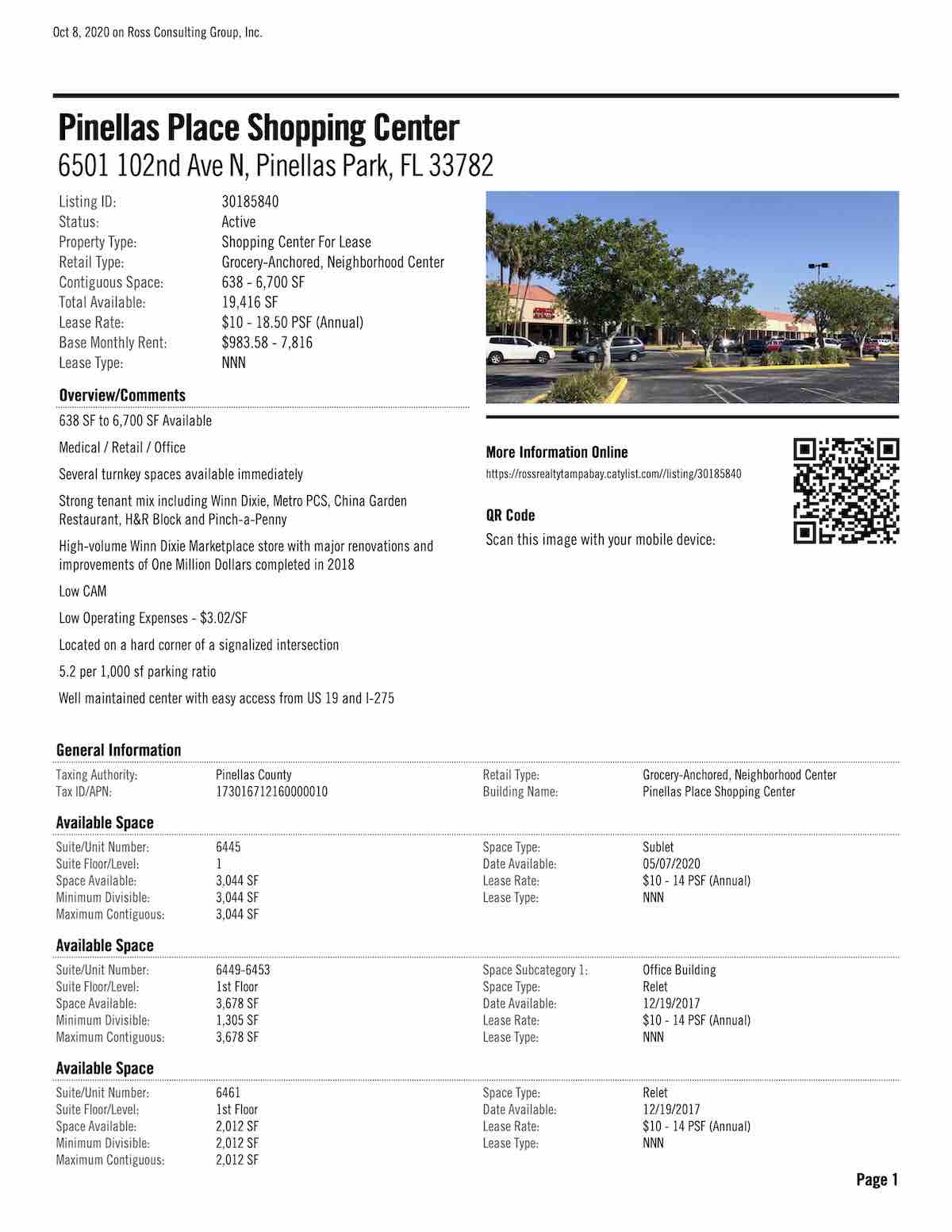 Tampa Commercial Real Estate - FOR LEASE - Pinellas Place Shopping Center - 6501 102nd Ave N, Pinellas Park, FL 33782 P1