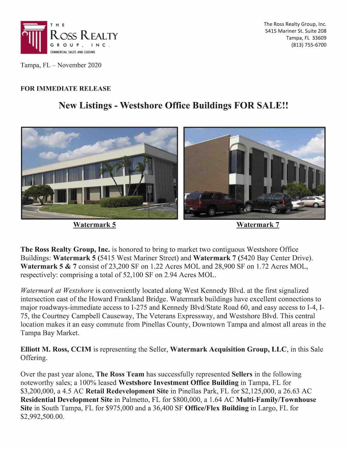 Tampa Commercial Real Estate - RRG-New Listing-Watermark 5 (5415 West Mariner Street) and Watermark 7 (5420 Bay Center Drive) P1
