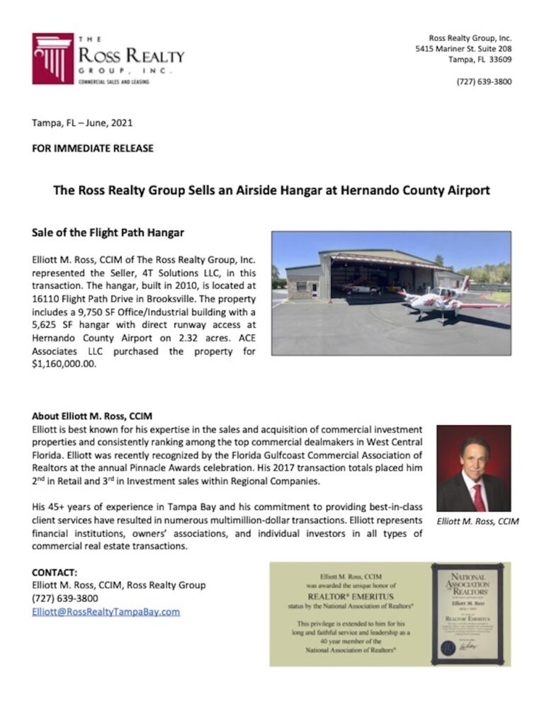 20210621 - The Ross Realty Group Sells an Airside Hangar at Hernando County Airport