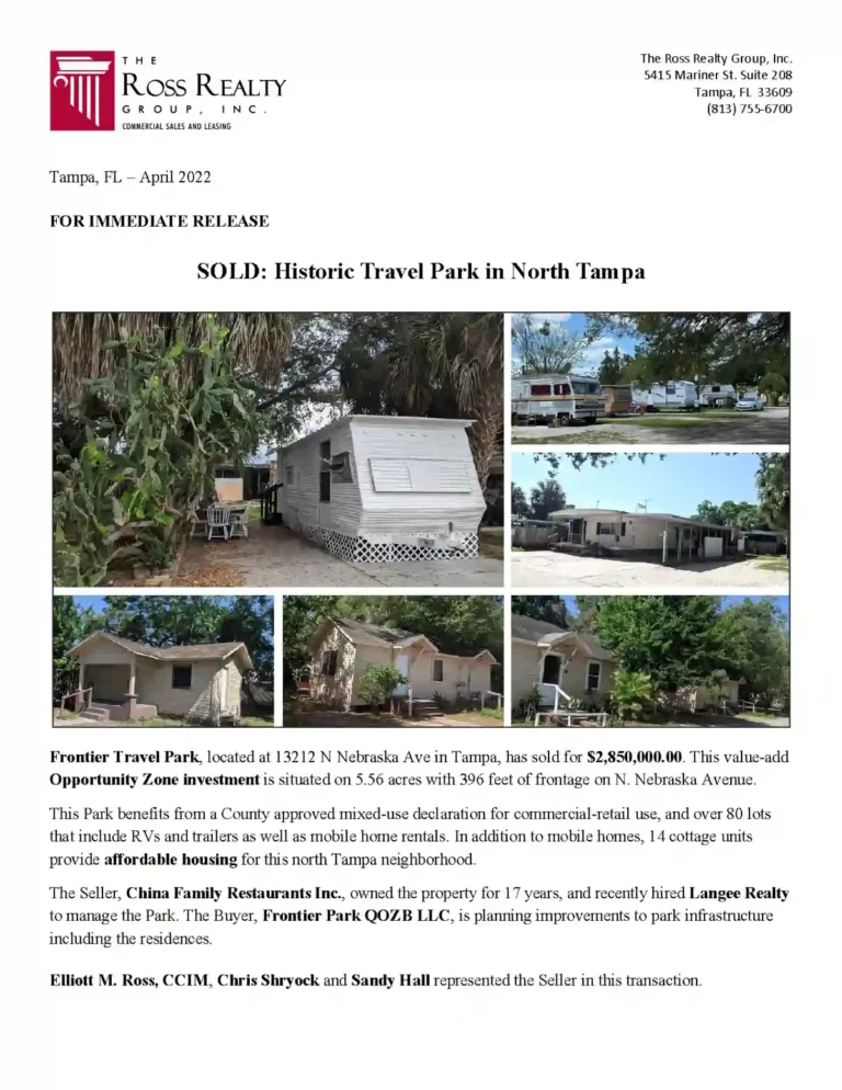 SOLD - RRG Sale Frontier Travel Park in North Tampa